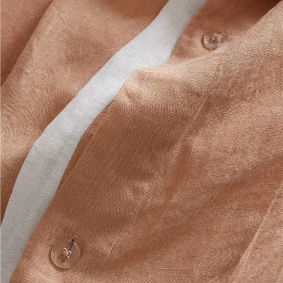 NWOT - Quince, European Linen Contrast Flange Duvet Cover - Sunset/Ivory - Queen - Picture 4 of 8